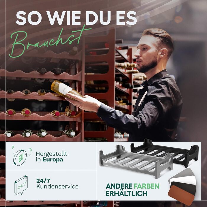 Пластикова полиця для пляшок Novaliv на 36 пляшок, розширювана, коричнева. Полиця для вина, напоїв, спиртних напоїв. Система зберігання пляшок, шафка для пляшок