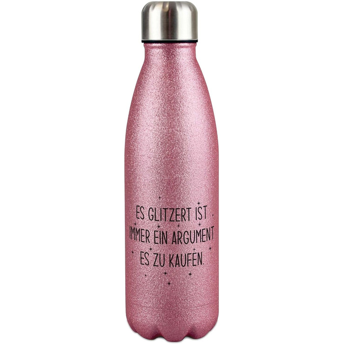 Блискуча пляшка для води - Вона блищить - аргумент купити її - Термос, пляшка для води без BPA, подарунок для подруги, жінки, блискітки, подорожі, спорт I нержавіюча сталь 500 мл, (рожевий)