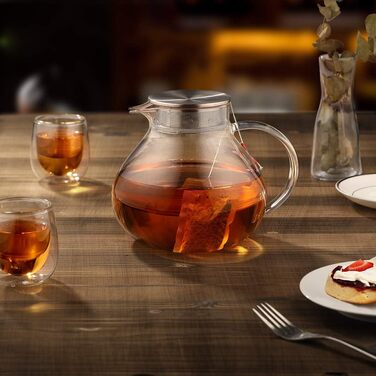Скляний чайник з чайним фільтром 1,4 л, срібло Ecooe