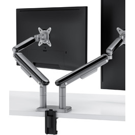 Підставка для двох моніторів Desktronic, до 32 дюймів, 8 кг, 360° обертання, регулювання висоти, міцна конструкція, проста установка, для великих моніторів, ергономічна, VESA 75/100, чорна