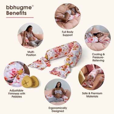 Подушка для вагітних BBhugme® - подушка для вагітних та годування, подушка для підтримки всього тіла - оливковий колір (Blushing Roses)