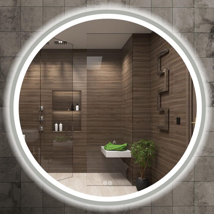 LED дзеркало для ванної кімнати Home Glow круглої форми 80 см з підсвічуванням, антизапарювання, сенсорним вимикачем та металевим каркасом (срібний)