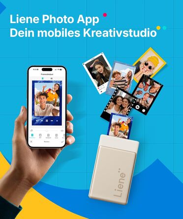 Портативний міні-фотопринтер Liene Pearl N200 Pro з кольоровою сублімацією, 50 фото (5x7,6 см), 5 стрічок, Bluetooth, 300 dpi, для iPhone & Android, акумулятор, золотий колір