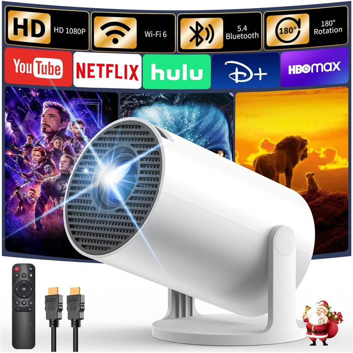 Смарт проєктор Yoton Y4 Mini Beamer: 1080P, WiFi, Bluetooth, Android TV, корекція трапецеїдальних спотворень, для домашнього кінотеатру, сумісний з Phone/PC/Mac/Switch, білий