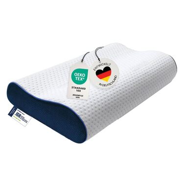 Ортопедична подушка для шиї з піною Memory Foam - регульована висота, знімає напругу з голови та шиї. Подушка для сну проти болю в шиї 60x30 см, з чохлом, середньої жорсткості (без)