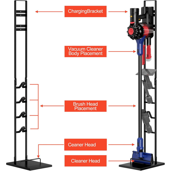 Підставка для пилососа Fousenuk чорна, металева підлогова підставка для бездротових та ручних пилососів, V11 V10 V8 V7