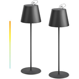 Набір з 2 LED-лампах настільних бездротових, акумуляторні USB-C, диммування, сенсорне керування, для вулиці, для ресторану, кемпінгу, бару, тераси (чорний)