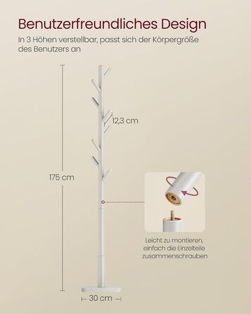 Стійка для одягу VASAGLE, дерев'яна, з 8 гачками, для передпокою, RCR010B01 (Капучино-бежевий)