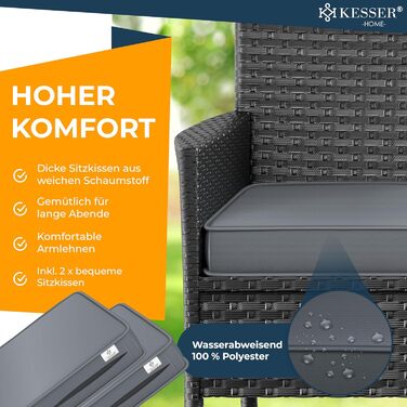 Садовий диван KESSER® з ротангу на 2 особи з вбудованим столиком, 143×63×88 см - стійкий до погодних умов, комплект з подушками та чохлами, антрацит