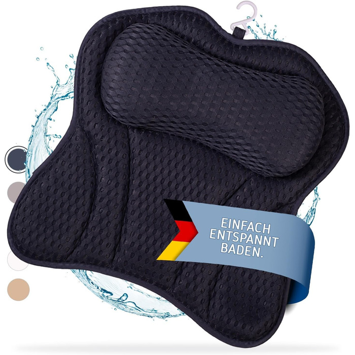 Подушка для ванни | Преміум подушка для ванни з підголовником та підтримкою шиї | Подушка для ванни та підголовник | Ергономічна подушка для ванни з присосками | Синій, Нічний блакитний