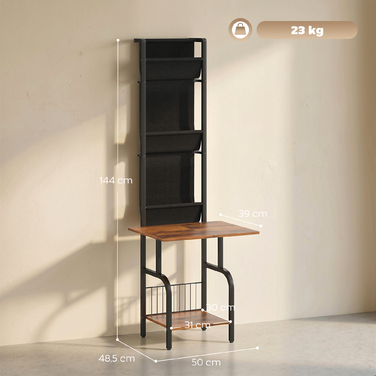 Індустріальна полиця для CD, зберігання CD та DVD з 3 текстильними кишенями та стільницею, у стилі рустикального дерева коричневого кольору