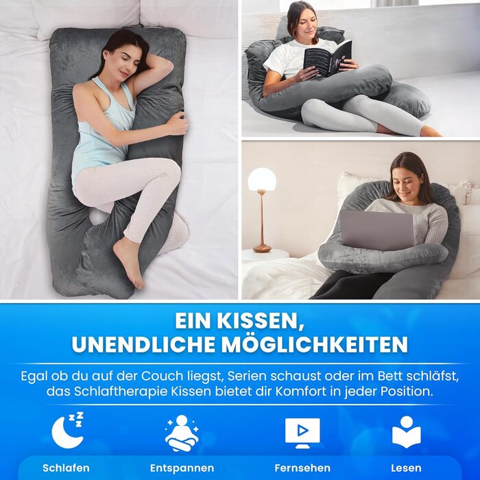 U-подібна подушка для сну PillowDaddy XXL для вагітних та годування, ортопедична подушка для підтримки спини, стегон та полегшення болю при ішіасі, з чохлом