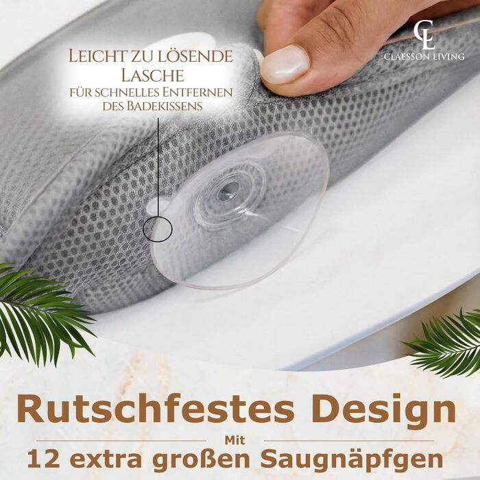 Подушка для ванни повний корпус (126x41 см) з підголівником (13 см) - біла (антрацит) - підтримка шиї, спини та ніг + сумка для прання та подорожей