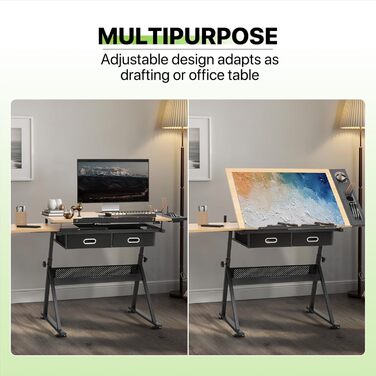 Набір мольбертів Magshion: регульований стіл для художника з нахиленою дерев'яною столешницею, ящиками та стільцем. Підходить для дому, офісу та школи (білий/чорний)