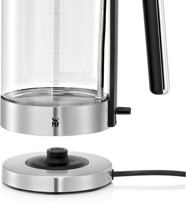 Електричний чайник WMF Lono зі скла, 1,7 л, з фільтром від накипу, бездротовий, 3000 Вт, матова нержавіюча сталь