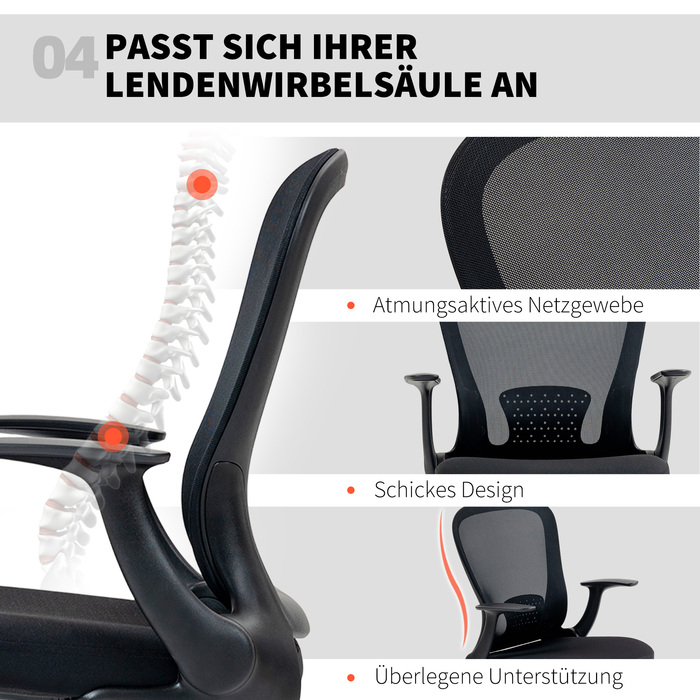 Крісло офісне HOMCOM з регулюванням висоти, ергономічне крісло для робочого столу з регульованою підставкою для ніг, підтримкою попереку, розміри 62 x 59 x 119 см, чорне