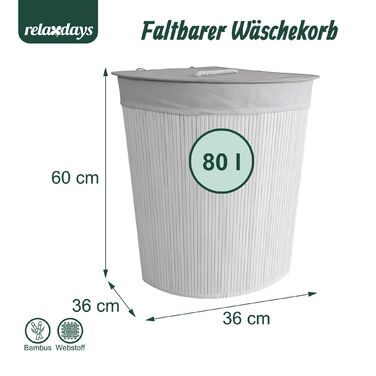 Кошик для білизни кутовий з бамбука Relaxdays з кришкою