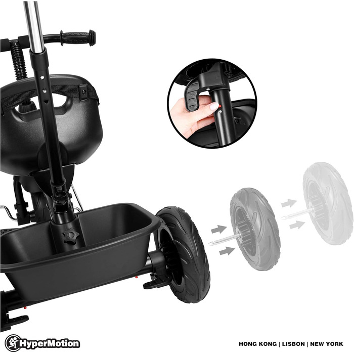 Триколісний велосипед дитячий Tobi Vector з ручкою для батьків, ременями безпеки, зручним сидінням, широкими колесами, чорний