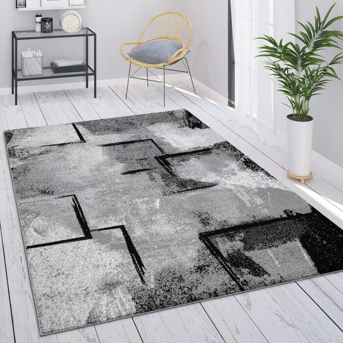 Домашній килим Paco для вітальні, Вінтажний, з коротким ворсом, для спальні, сучасний геометричний дизайн, розмір колір (140x200 см, сірий 7)