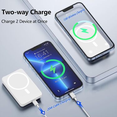 Бездротовий, USB-C, 20 Вт, магнітний для iPhone 15/14/13/12 (білий), 5000mAh