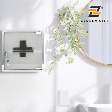 Медичний шафчик Zedelmaier з нержавіючої сталі, 4 відділення, для зберігання ліків, аптечний шафчик, для ванної кімнати, підвісний, з замком, 57 x 27 x 12 см, білий/сріблястий