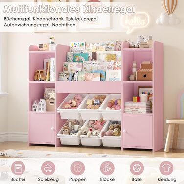 FOREHILL Дитяча полиця-стеллаж для іграшок та книг з 6 ящиками, 119 x 29,5 x 94 см, білий (рожевий)