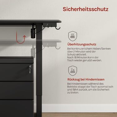 Електричний регульований по висоті письмовий стіл WOLTU з функцією пам'яті та захистом від зіткнень, комп'ютерний стіл для дому та офісу, чорний, 120 x 60 см