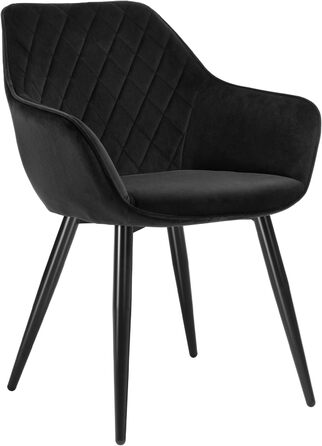 Стільці для їдальні WOLTU, 1 шт., для кухні, вітальні, з м'якою спинкою та підлокітниками, на металевих ніжках (чорний, велюр)