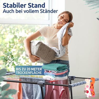 Розсувна сушарка для білизни STAHLMANN XXL чорна, 20м площі сушіння, з затискачами для дрібних речей, виробництво ЄС