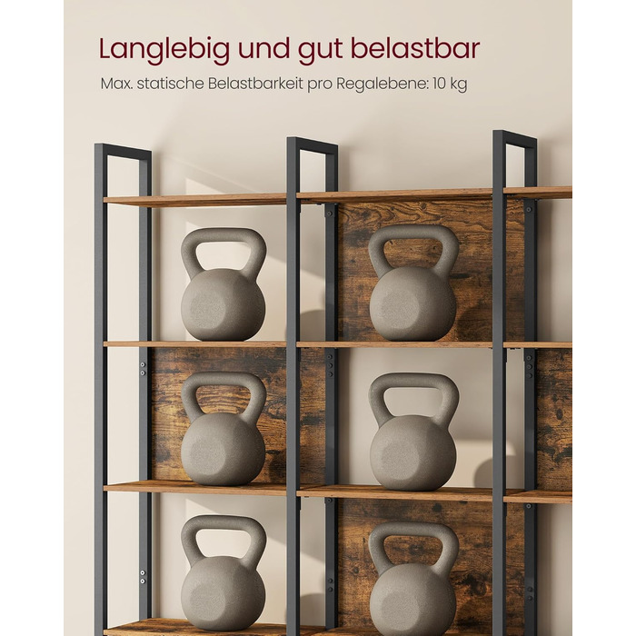 Стелаж VASAGLE з 5 полицями: для кухні, офісу, вітальні. Сталевий каркас, індустріальний дизайн, розмір 24x128x154,1 см, колір vintagebraun-tintenschwarz