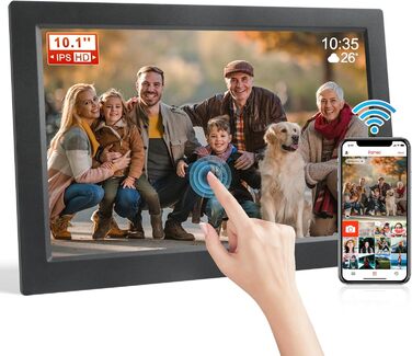 Frameo Цифровий фоторамка 15.6 дюймів Wi-Fi, FHD IPS сенсорний екран, 32GB, автоматичне обертання, ділитися фото та відео, кріплення на стіну