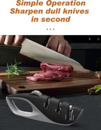 Професійний ручний точило для ножів з 5 кутами, дизайн UK, 3-ступеневе точіння роликами, для кухонних, хвилястих, хлібних, кишенькових та мисливських ножів, ножиць, чорний колір, 26 см