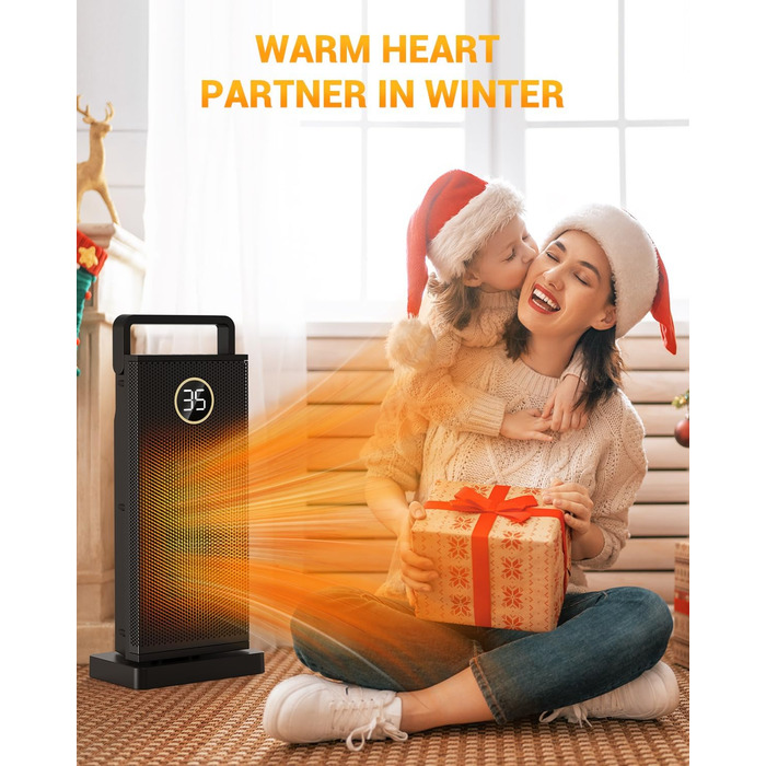 Електричний обігрівач з керамічним нагрівачем, 3 режими, 2000W, осциляція 70°, захист від перекидання, тихий обігрівач для дому та офісу