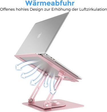 Підставка для ноутбука з регулюванням висоти, обертається на 360°, алюмінієва, рожева