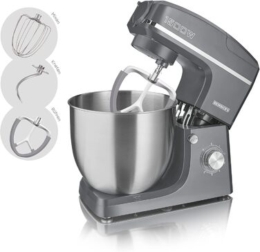 Кухонний комбайн HEINRICHS 3-в-1: міксер, кухонний прилад, м'ясорубка, 1500W, 6 швидкостей, 1.5л, 10л чаша, сірий