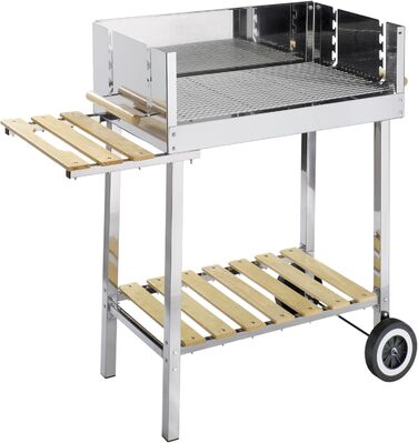 Grillwagen HKG 500 XXL з нержавіючої сталі: вугільний гриль на колесах з полицею для дров, велика решітка, регулювання висоти, довговічний