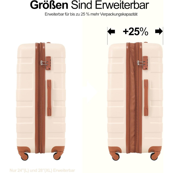 Набір валіз Merax 5 шт. (M-L-XL) з ABS-пластику, TSA-замок, розширювані, з сумкою та косметичкою (Бежевий)