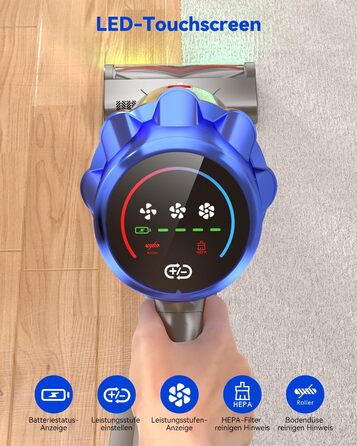 Акумуляторний пилосос H9 58000 Па, 650 Вт, 80 хв, бездротовий з LED-дисплеєм, для шерсті тварин, килимів та підлоги, синій