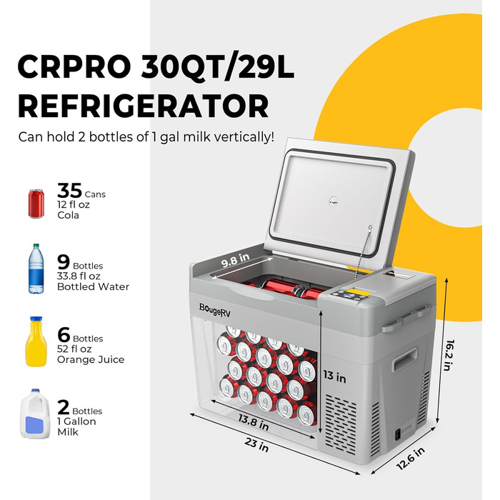 Автохолодильник BougeRV CRPRO Kompressor 20L (-22℃~10℃), 12/24V/110-240V, для авто, кемпінгу та подорожей (Актуалізована версія)