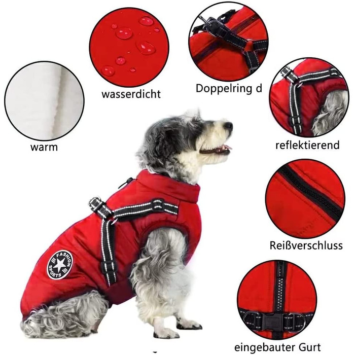 Зимовий жилет Voarge Dog Jacket з шлейкою, водонепроникний, світловідбиваючий, 3XL червоний