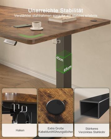 Регульований стіл JUMMICO 80x60 см з USB-роз'ємом: електричний, ергономічний, для офісу та дому