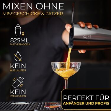 Коктейльний набір Schwarz 14 предметів: шейкер Бостон 825 мл, аксесуари для коктейлів, рецепти, професійний та початківець, подарунковий набір чорний