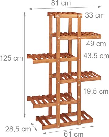 Дерев'яна стійка для квітів Relaxdays, 5 ярусів, внутрішня, приблизно 125x825 см, світло-коричнева