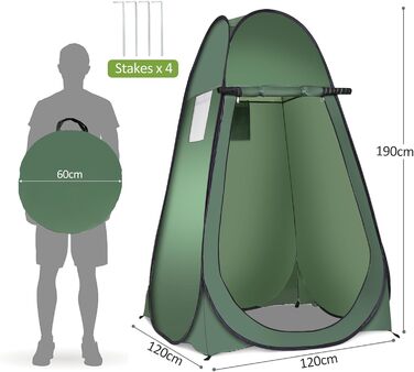 Намет для душу HOMASIS Pop up, 120x120x190 см, зелений - портативний, з кишенькою, для кемпінгу та відпочинку на природі