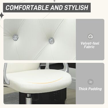 Крісло офісне Vinsetto з велюровою оббивкою, комп'ютерне крісло з кнопковою спинкою, регульована висота та нахил (кремовий)