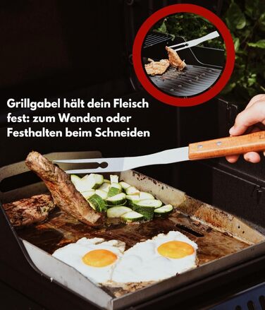 Набір для гриля: щипці, лопатка, виделка, щітка для чищення. Підходить для газових грилів. Подарунковий набір з нержавіючої сталі та акації (4 шт.)