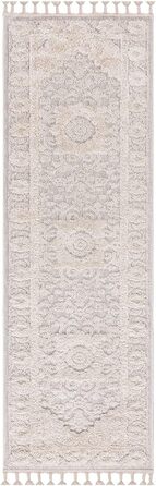 Килим City Carpet Runner Boho Cream 80x300 см - Орнаменти, Бордюр, 3D Ефект, Сизаль, Бахрома