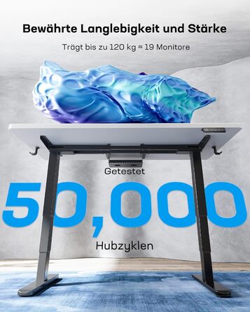 Електричний регульований стіл HUANUO 160x80 см, білий+чорний, 60-125 см, 120 кг, 2 мотори