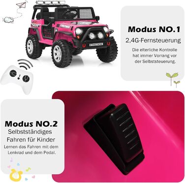 Дитячий електромобіль COSTWAY 12V, музика, USB, MP3, радіо, 3 швидкості, дистанційне керування, рожевий, для дітей від 3 років