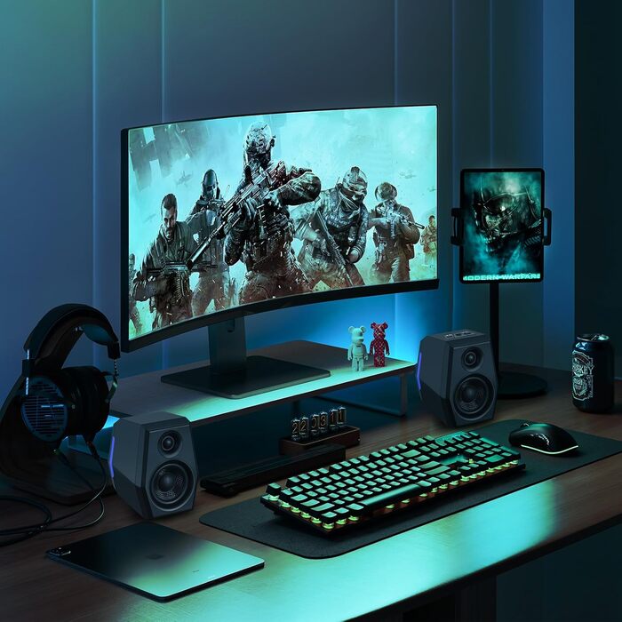 Sanyun SW209 - Комп'ютерні ігрові колонки 36W з RGB-підсвічуванням, Bluetooth 5.2, USB/AUX, 3 режими EQ (Гра/Фільм/Музика)